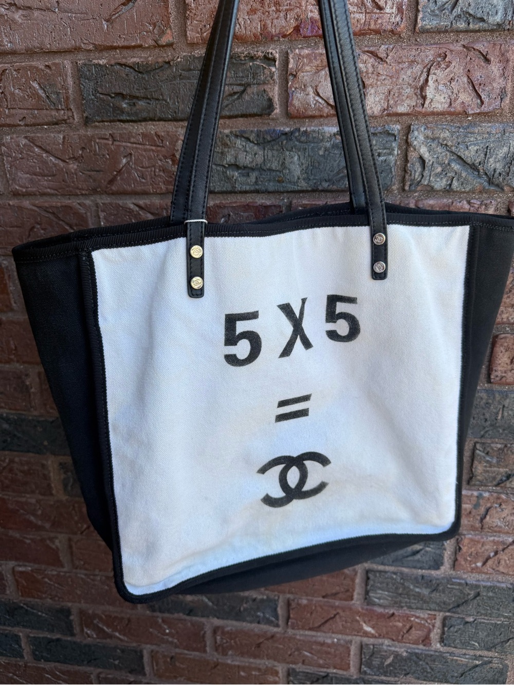 CHANEL Black and White Canvas 5X5 Tote